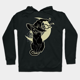 Black Cat Witch Halloween,Vintage Scary Halloween Black Cat, Costume Witch Hat Moon Hoodie